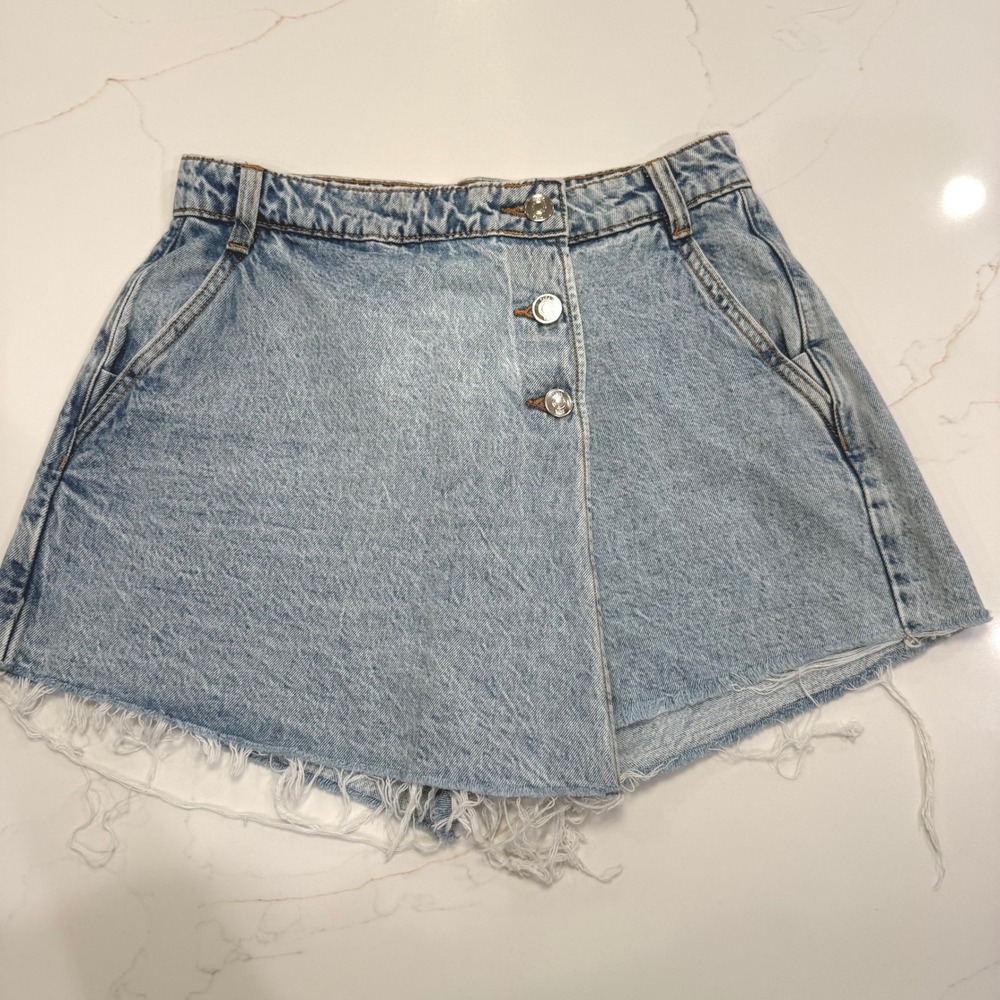 Zara Z1975 Asymmetric Wrap Denim Skort Light Wash Size XS Indie Sleaze Festival